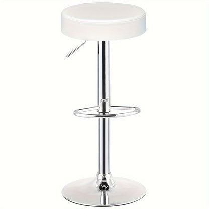 1pc Luxury Leather Bar Stool - Modern Chrome Base with Hydraulic Swivel & Round Cushion - Perfect for Counter Height Kitchen Dining