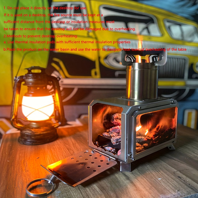 1pc Multi-functional Portable Stainless Steel Wood Stove, Lightweight Camping Cookware For Outdoor Picnic And Camping