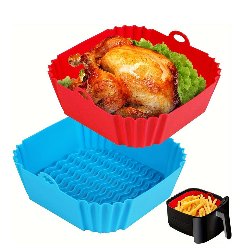 2pcs Square/rotundity Silicone Air Fryer Liner -8 Inches Reusable Air Fryer- Air Fryer Accessories - Air Fryer Insert for 4 to 7 QT Ovens And Microwave Accessories (red+blue), Air Fryer Oven Accessories, Chefman Air Fryer Acc