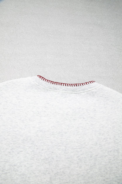 Light Grey Western Print Embroidered Casual Sweatshirt