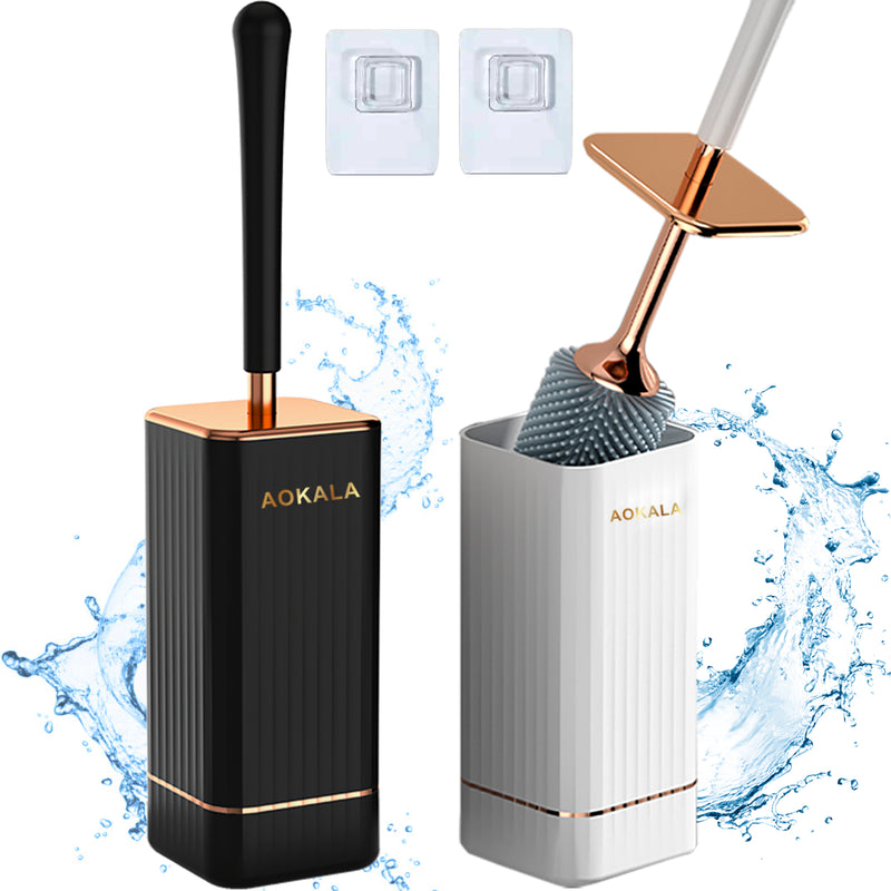 Aokala Toilet Brush And Holder, Elegant Toilet Bowl Brush Set with Ergonomic Long Handle, Modern Bathroom Decor Cleaning Accessories, Durable, Deep Cleaning Christmas Gifts/Halloween Gifts! - Black & White