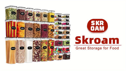Skroam 36 Pack Airtight Food Storage Containers for Kitchen Pantry Organization and Storage, BPA Free, Plastic Kitchen Storage Containers with Lids for Flour, Sugar, and Cereal, Labels & Marker