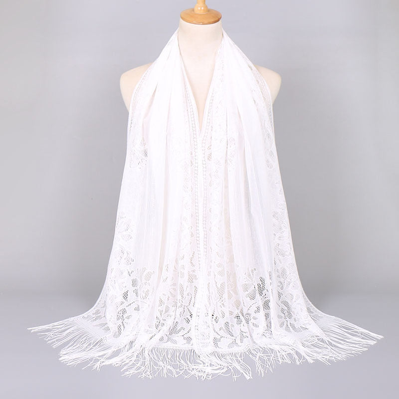 [Floral Lace Scarf With Tassels] Ladies Women's Floral Lace Scarf Shawl With Tassels, Soft Mesh Fringe Wraps Bridal Shawl For Wedding Evening Party Dresses