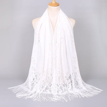 [Floral Lace Scarf With Tassels] Ladies Women's Floral Lace Scarf Shawl With Tassels, Soft Mesh Fringe Wraps Bridal Shawl For Wedding Evening Party Dresses