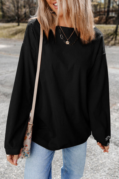 Grass Green Ribbed Corduroy Oversized Sweatshirt