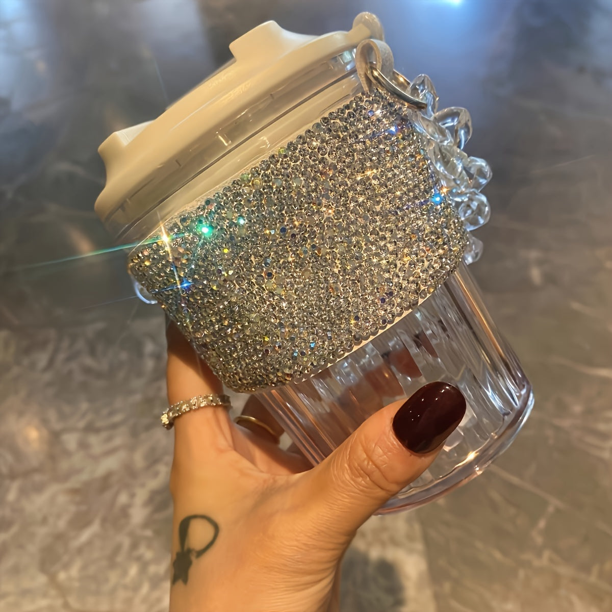 1pc Luxury Diamond-Encrusted Portable Water Bottle - Large Capacity, Perfect for Coffee & Beverages, Ideal for Kitchen & Dining