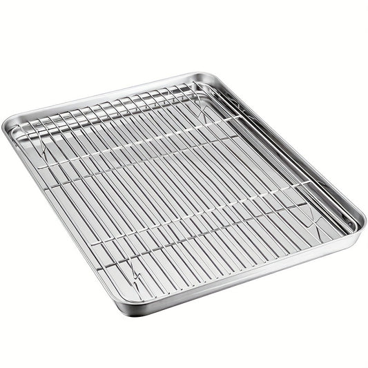 1pc Baking Sheet And Rack, Stainless Steel Cookie Sheet, Baking Pan Tray with Cooling Rack, Toxic & Healthy, Free & Dishwasher Safe, for Outdoor Picnic Party BBQ Accessories Kitchen Accessories