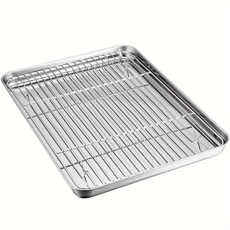 1pc Baking Sheet And Rack, Stainless Steel Cookie Sheet, Baking Pan Tray with Cooling Rack, Toxic & Healthy, Free & Dishwasher Safe, for Outdoor Picnic Party BBQ Accessories Kitchen Accessories