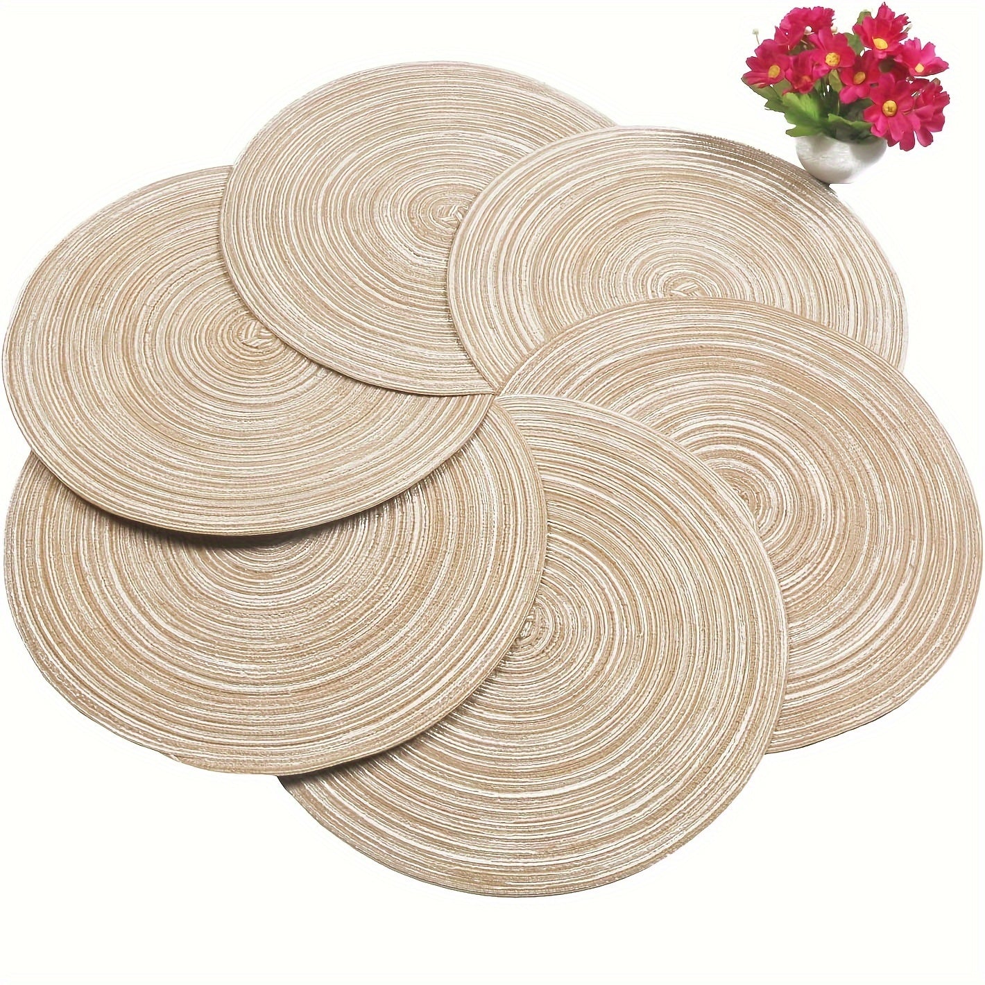 12pcs Round Braided Placemats Washable Round Placemats For Kitchen Dining Table, Round Indoor Woven Fabric Table Mats, Gifts For Mom Grandma, Valentines Bachelorette, DIY Craft Art Decor, Birthday Thanksgivings Christmas Gift