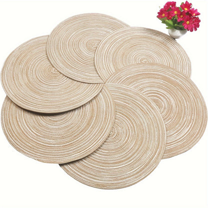 12pcs Round Braided Placemats Washable Round Placemats For Kitchen Dining Table, Round Indoor Woven Fabric Table Mats, Gifts For Mom Grandma, Valentines Bachelorette, DIY Craft Art Decor, Birthday Thanksgivings Christmas Gift