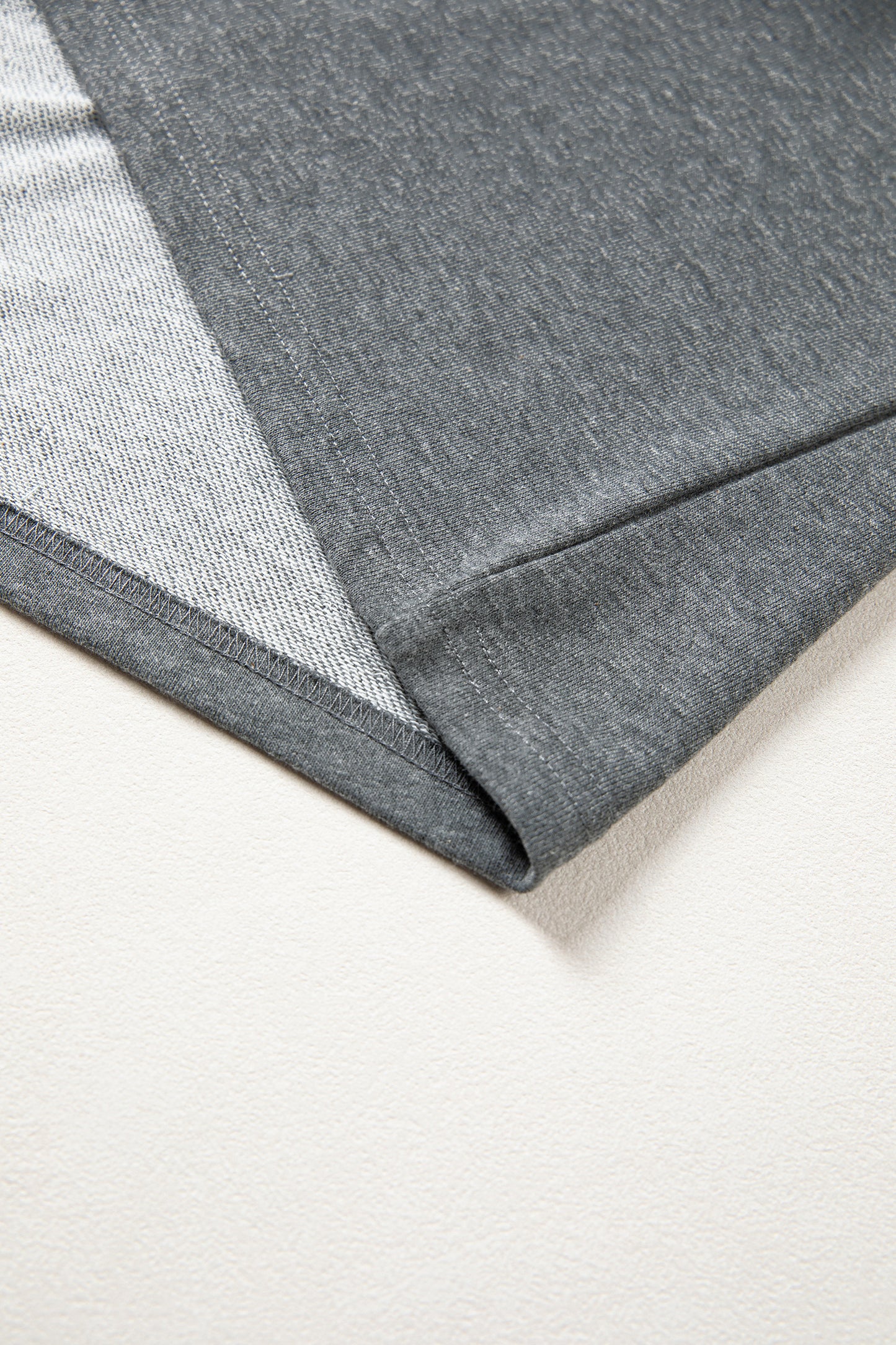 Carbon Grey Denim Color Block Patchwork Shirt Collar Short Sleeve Blouse
