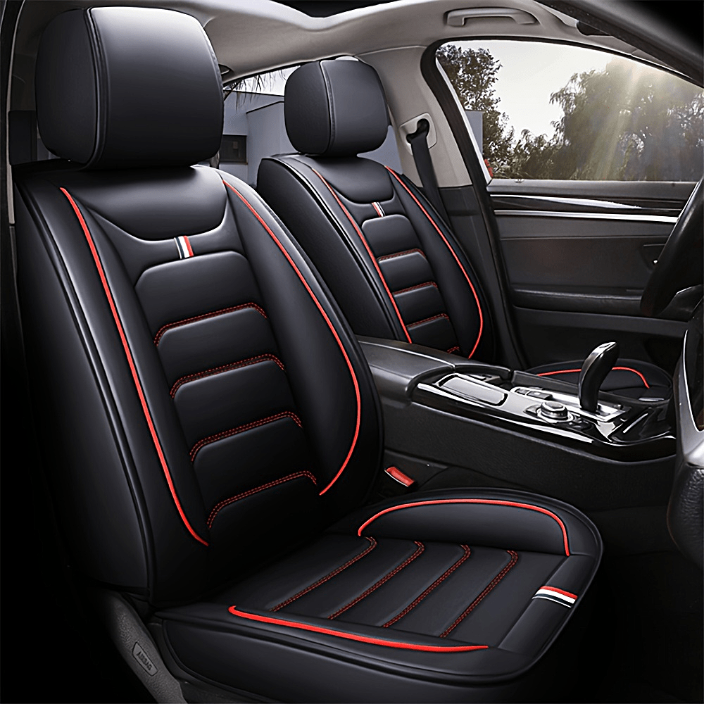 5 Car Seat Covers Faux Leather Seat Covers Full Set For Car Sedan SUV Truck Vans Front & Rear Seat Cushion Protector Wear-resistant, Breathable And Easy To Clean