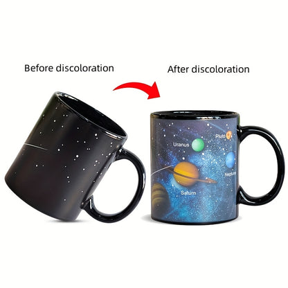 1pc Solar System Odyssey Heat-Sensitive Mug - A Color-Changing Cosmic Journey with Every Sip - Durable Ceramic Water Cup for Space Lovers, Perfect Summer to Winter Drinkware Gift
