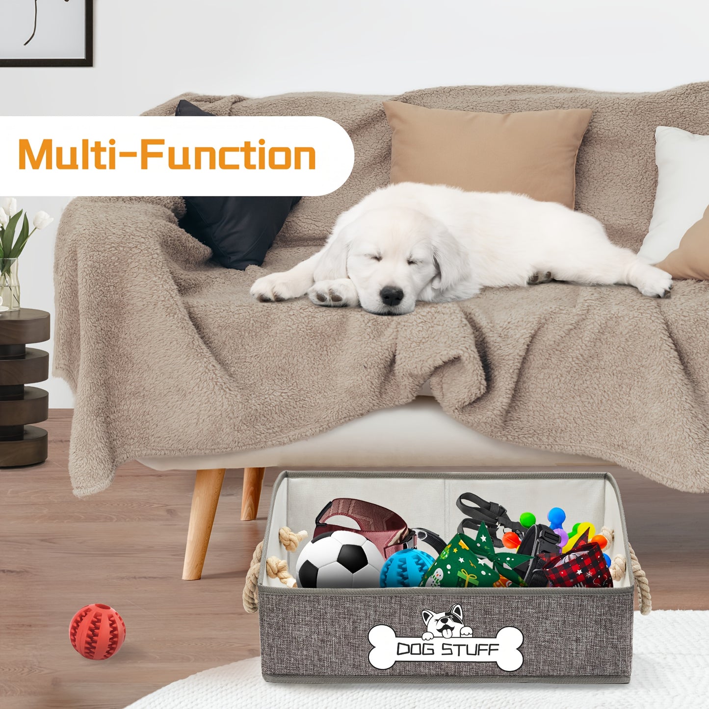 Collapsible Fabric Dog Toy Box And Storage Bin with Handle - Trapezoid Basket Chest Organizer for Pet Toys, Blankets And Accessories