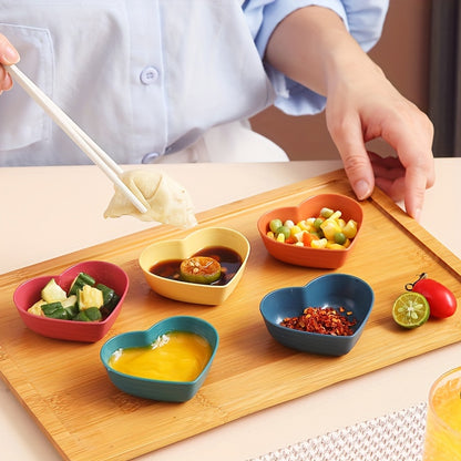 10pcs, Heart Shaped Sauce Dipping Bowls, Wheat Straw Dip Bowls, Small Plastic Appetizer Plates, Dinnerware, Home Kitchen Accessories