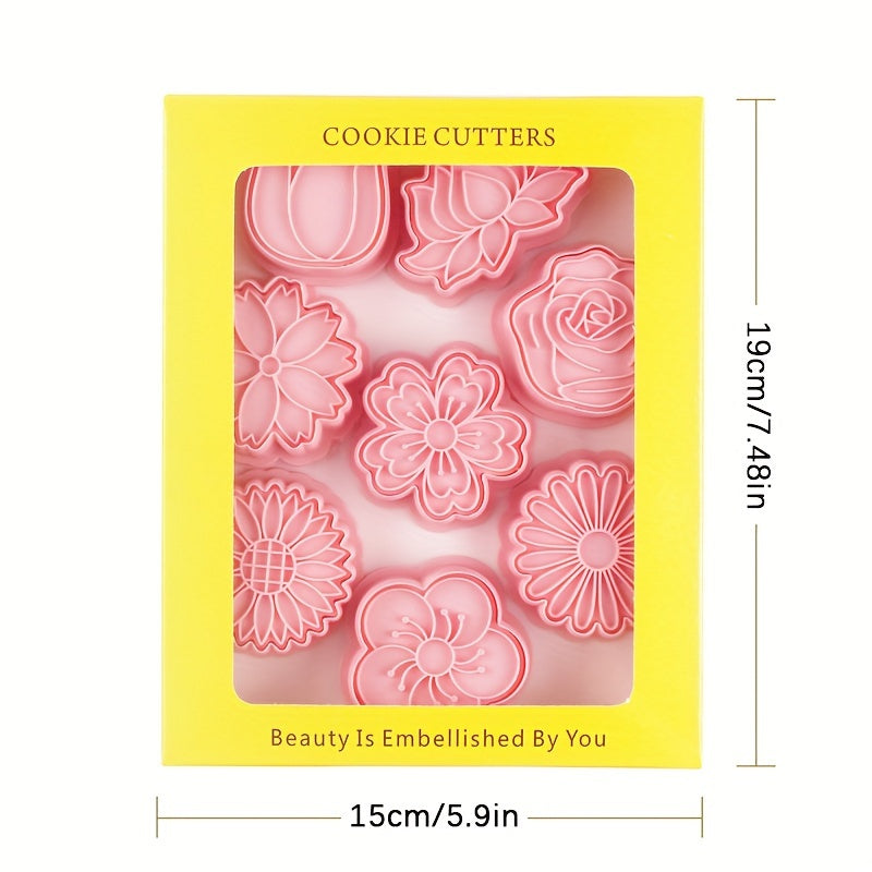 8pcs Flower Biscuits Mould Food Grade 3D Cartoon Pressable Biscuit Mold DIY Cookie Stamp Kitchen Baking Accessories Pastry Bakeware