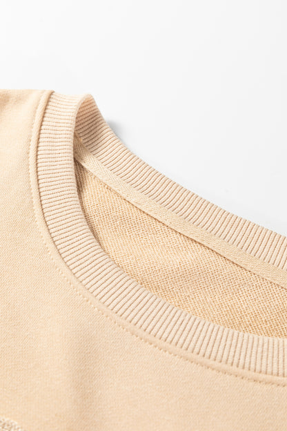 Parchment Embroidered Flower Pattern Drop Shoulder Sweatshirt