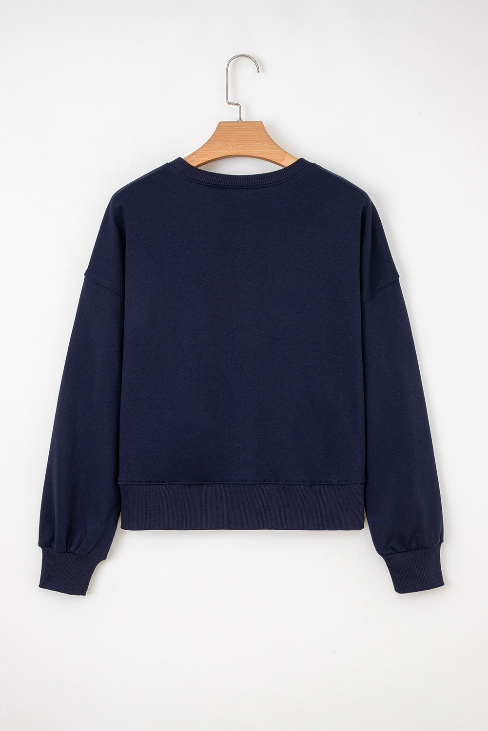 Navy Blue CLASSY UNTIL KICKOFF Plush Letter Patched Loose Sweatshirt