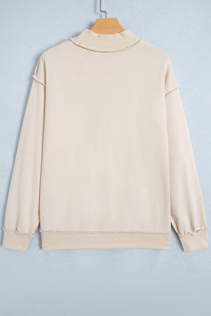 Beige CHRIST IS KING Embroidery High Neck Baggy Sweatshirt