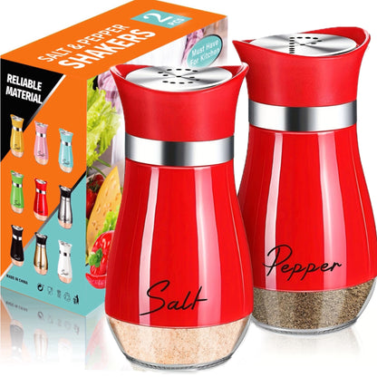 Salt and Pepper Shaker Set, 4oz Glass Bottom Salt and Pepper Shaker, Suitable for Kitchen, Dining Table, RV, Camping, BBQ, Refillable Design (Pink)