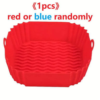 2pcs Square/rotundity Silicone Air Fryer Liner -8 Inches Reusable Air Fryer- Air Fryer Accessories - Air Fryer Insert for 4 to 7 QT Ovens And Microwave Accessories (red+blue), Air Fryer Oven Accessories, Chefman Air Fryer Acc
