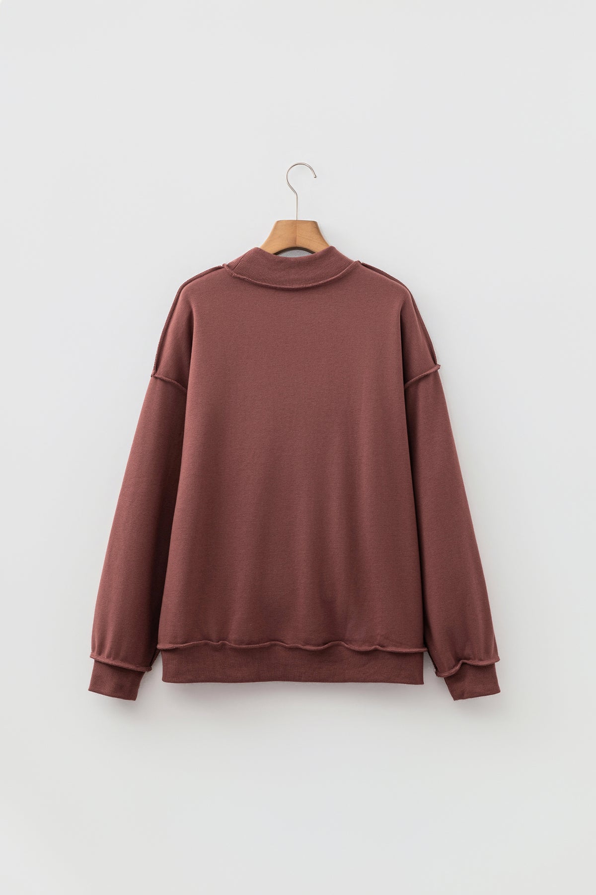 Light Pink Oversize Drop Shoulder Reversible Mock Neck Sweatshirt