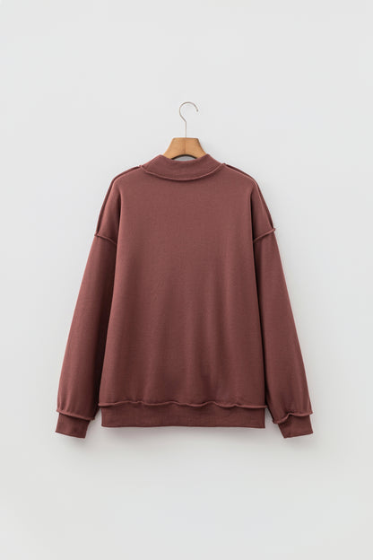 Light Pink Oversize Drop Shoulder Reversible Mock Neck Sweatshirt