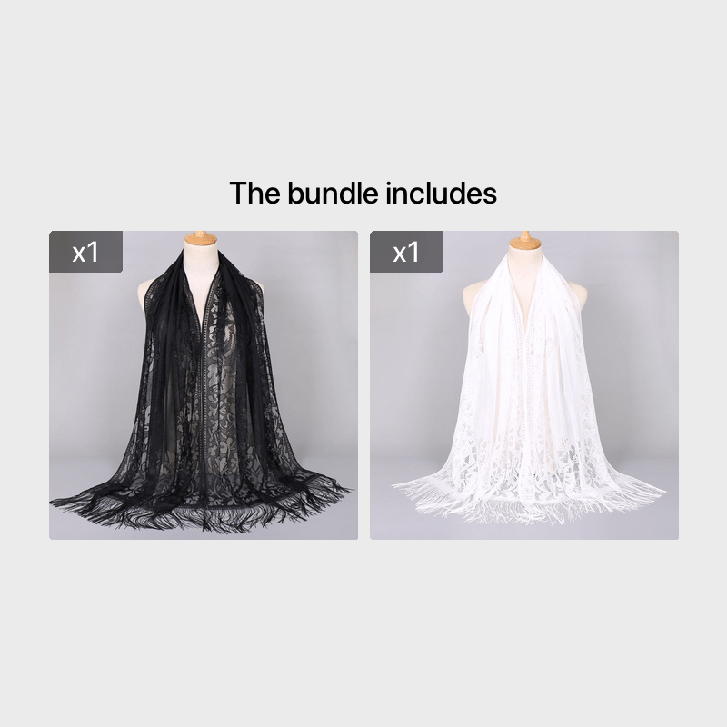 [Floral Lace Scarf With Tassels] Ladies Women's Floral Lace Scarf Shawl With Tassels, Soft Mesh Fringe Wraps Bridal Shawl For Wedding Evening Party Dresses