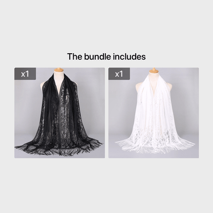 [Floral Lace Scarf With Tassels] Ladies Women's Floral Lace Scarf Shawl With Tassels, Soft Mesh Fringe Wraps Bridal Shawl For Wedding Evening Party Dresses