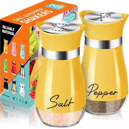 Salt and Pepper Shaker Set, 4oz Glass Bottom Salt and Pepper Shaker, Suitable for Kitchen, Dining Table, RV, Camping, BBQ, Refillable Design (Pink)