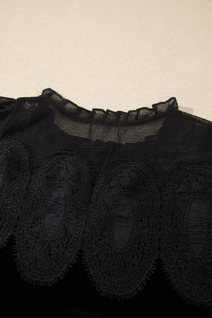 Black Embroidered Velvet Short Sleeve Mini Shift Dress