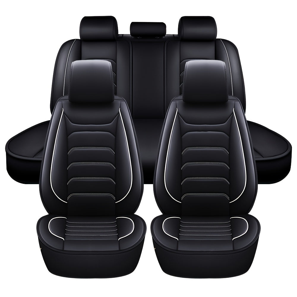 5-Seat Full Set Faux Leather Car Seat Covers - Waterproof All-Weather Protection, Full Surrounded Cushion Protector with Soft Foam Padding, Precise Fit for Cars, Trucks, Sedans & SUVs - Easy Installation, Durable Automotive I
