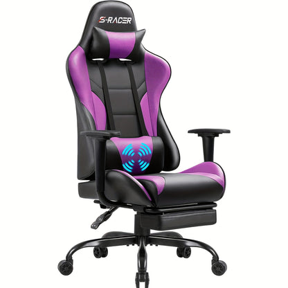 Gaming Chair Massage Office Chair High Back PU Leather Chair with Footrest