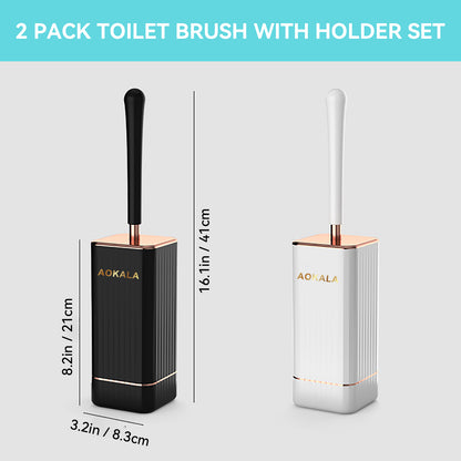 Aokala Toilet Brush And Holder, Elegant Toilet Bowl Brush Set with Ergonomic Long Handle, Modern Bathroom Decor Cleaning Accessories, Durable, Deep Cleaning Christmas Gifts/Halloween Gifts! - Black & White
