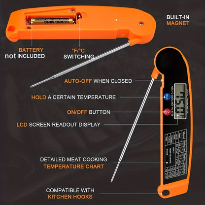 1pc WEBBQ Digital Meat Thermometer, Fast-Reading ABS Food Temperature Gauge with Hold Function, Single-Use, for Grilling BBQ, Kitchen Cooking, Adult - AAA Battery Operated (Batteries Not Included)