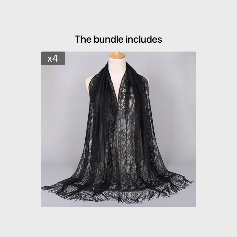 [Floral Lace Scarf With Tassels] Ladies Women's Floral Lace Scarf Shawl With Tassels, Soft Mesh Fringe Wraps Bridal Shawl For Wedding Evening Party Dresses
