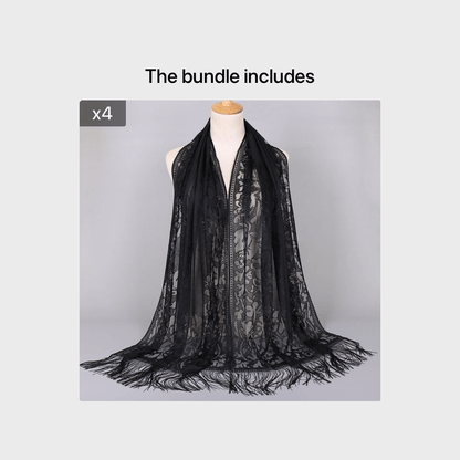 [Floral Lace Scarf With Tassels] Ladies Women's Floral Lace Scarf Shawl With Tassels, Soft Mesh Fringe Wraps Bridal Shawl For Wedding Evening Party Dresses