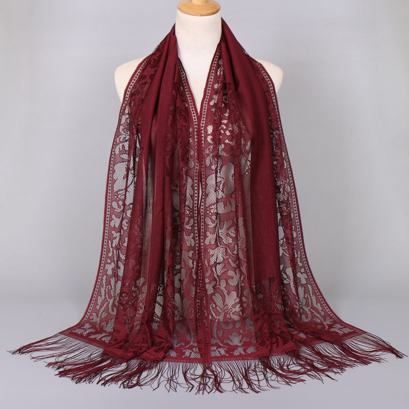 [Floral Lace Scarf With Tassels] Ladies Women's Floral Lace Scarf Shawl With Tassels, Soft Mesh Fringe Wraps Bridal Shawl For Wedding Evening Party Dresses