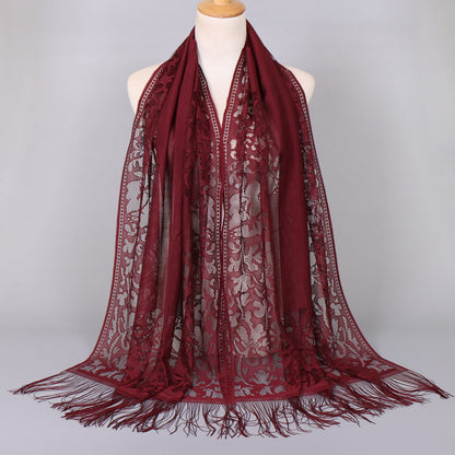 [Floral Lace Scarf With Tassels] Ladies Women's Floral Lace Scarf Shawl With Tassels, Soft Mesh Fringe Wraps Bridal Shawl For Wedding Evening Party Dresses