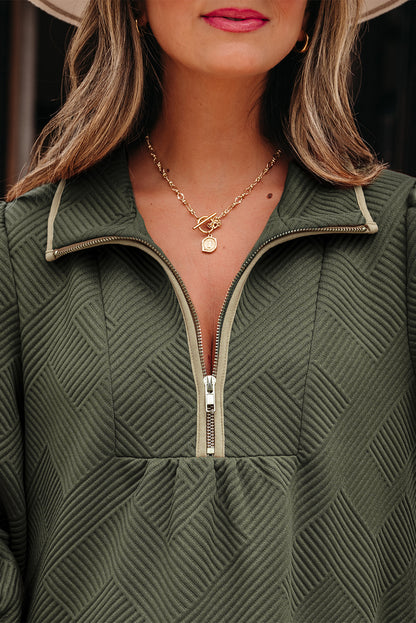 Dearlove Jungle Green Quarter Zip Collar Bracelet Sleeve Textured Mini Dress