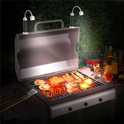 Set of 2 Magnetic LED Lights for BBQ Grilling, Featuring 360° Flexibility, Multi-Color Options, And Dual Light Heads - Perfect for Outdoor Cooking, Made of Aluminum Alloy, And Powered by Batteries (Included)