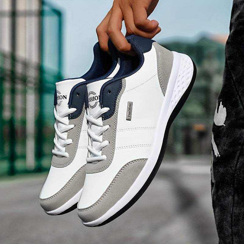 VanWeir Lightweight Men'S Shoes | Navy Blue/White, Lace-up Sports Shoes with MD/TPR Sole, Breathable Fabric Lining for Outdoor, Hiking & Casual Wear