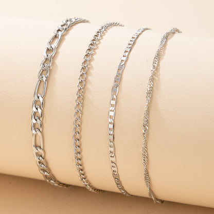 Four-piece Set of Fashionable and Simple Chain Anklets, Metal Alloy Foot Chain Set
