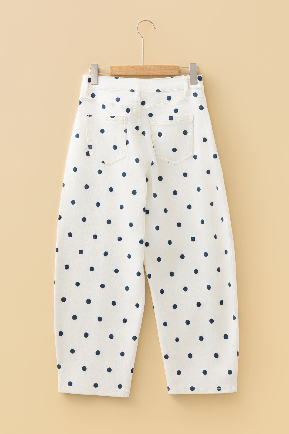 Pink Tailored Seam Polka Dot Print Barrel Casual Jeans