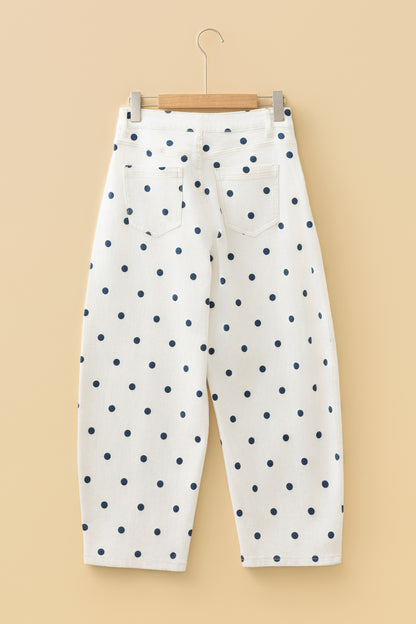 Pink Tailored Seam Polka Dot Print Barrel Casual Jeans