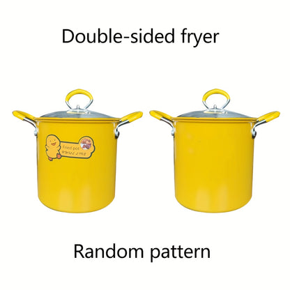 1pc YIMUWN Tempura Frying Pot - Small, Less-Oily Smoke, Fine Iron Uncoated, Ideal for Induction & Gas Stoves, Kitchen Cookware|Smokeless Cooking|Fine Mesh Frying