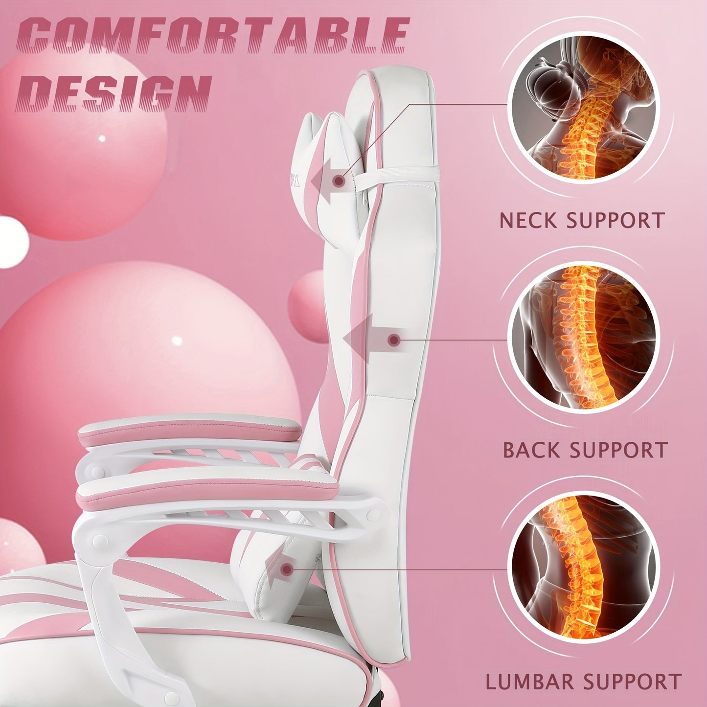 ZEANUS Pink Gaming Chair for Adults & Girls - Ergonomic High Backrest with Massage, Reclining Swivel Office Computer Chair, Racing Style Design with Footrest & Adjustable Armrests, Metal Frame & Soft Foam Padding, Bright Pink