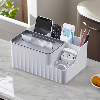 Multi-Purpose Desktop Organizer with Flip Lid - Plastic Wipes Dispenser, Tissue Box Holder for Office, Bedroom, Bathroom & Kitchen Storage