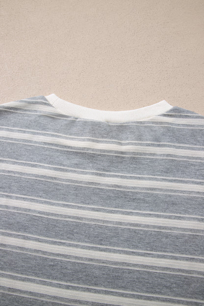 Gray Stripe Long Sleeve Round Neck Tunic Top