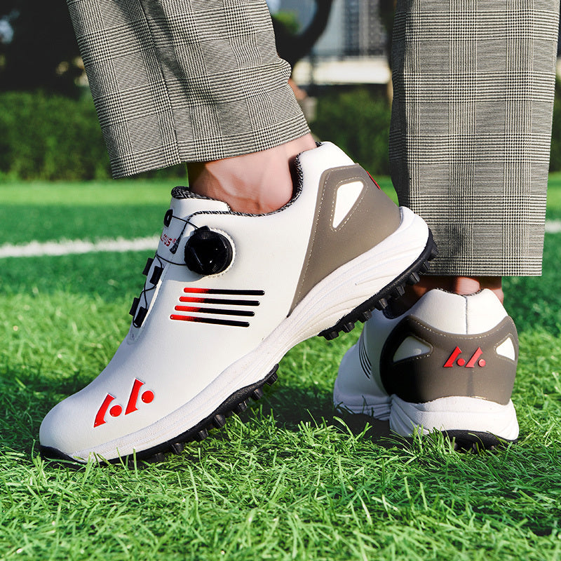 LEFUS Men's High Quality Golf Shoes with Non-Slip Rubber Sole & Swivel Button Closure - All-Weather All-Season Sneakers, Cushioned Insole, White & Black/Gray Athletic Footwear with Traction Tread - Ideal for Golf, Casual & Sp